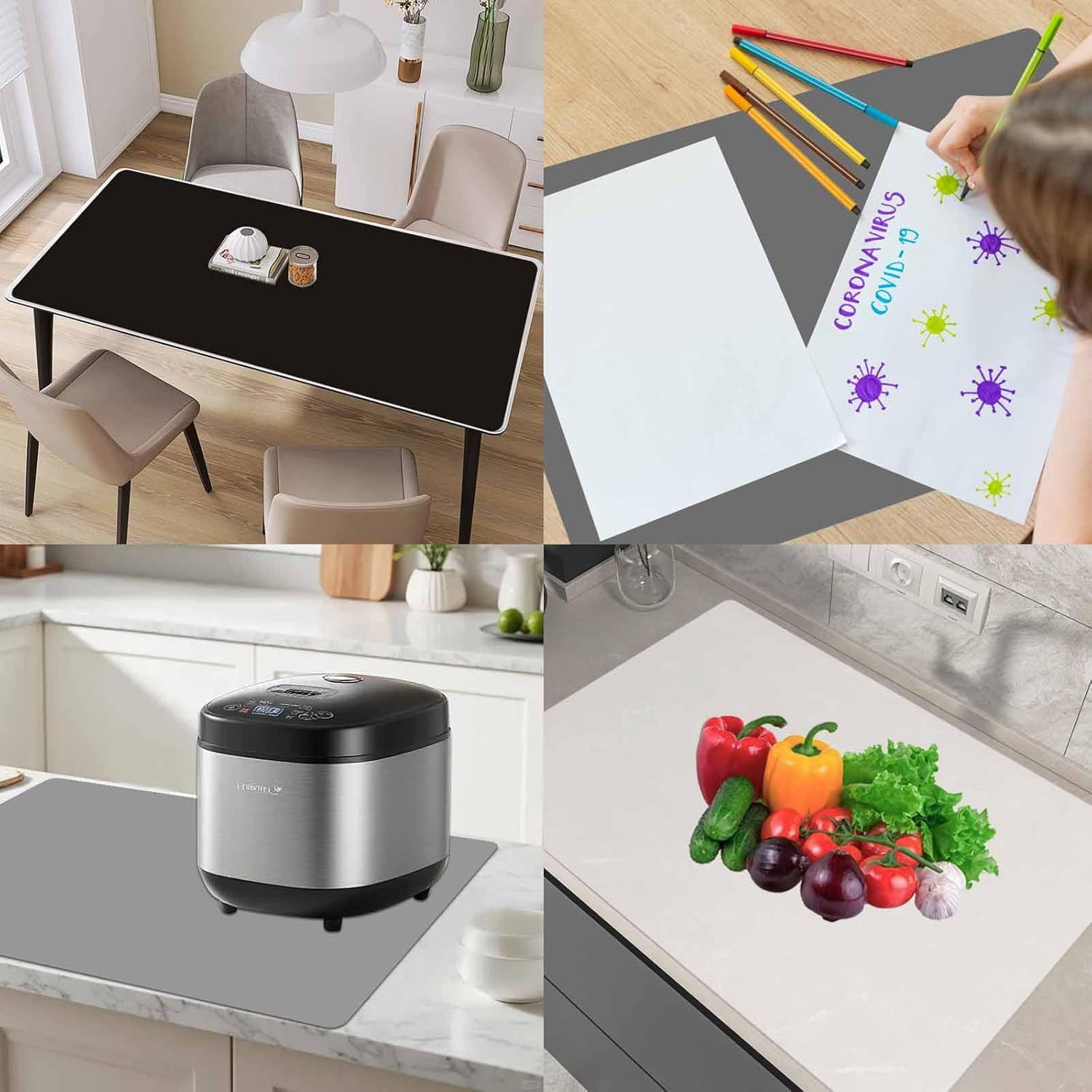 Large 36"x24" Silicone Mats for Kitchen Counter, Heat-Resistant Non-Slip Countertop Protector and Waterproof Craft Mat, 2-Pack (Semitransparent)