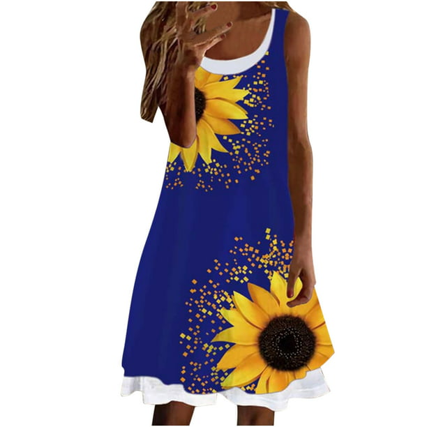 Casual Dresses for Women Summer 2022 Sleeveless Sunflower Print Cute ...