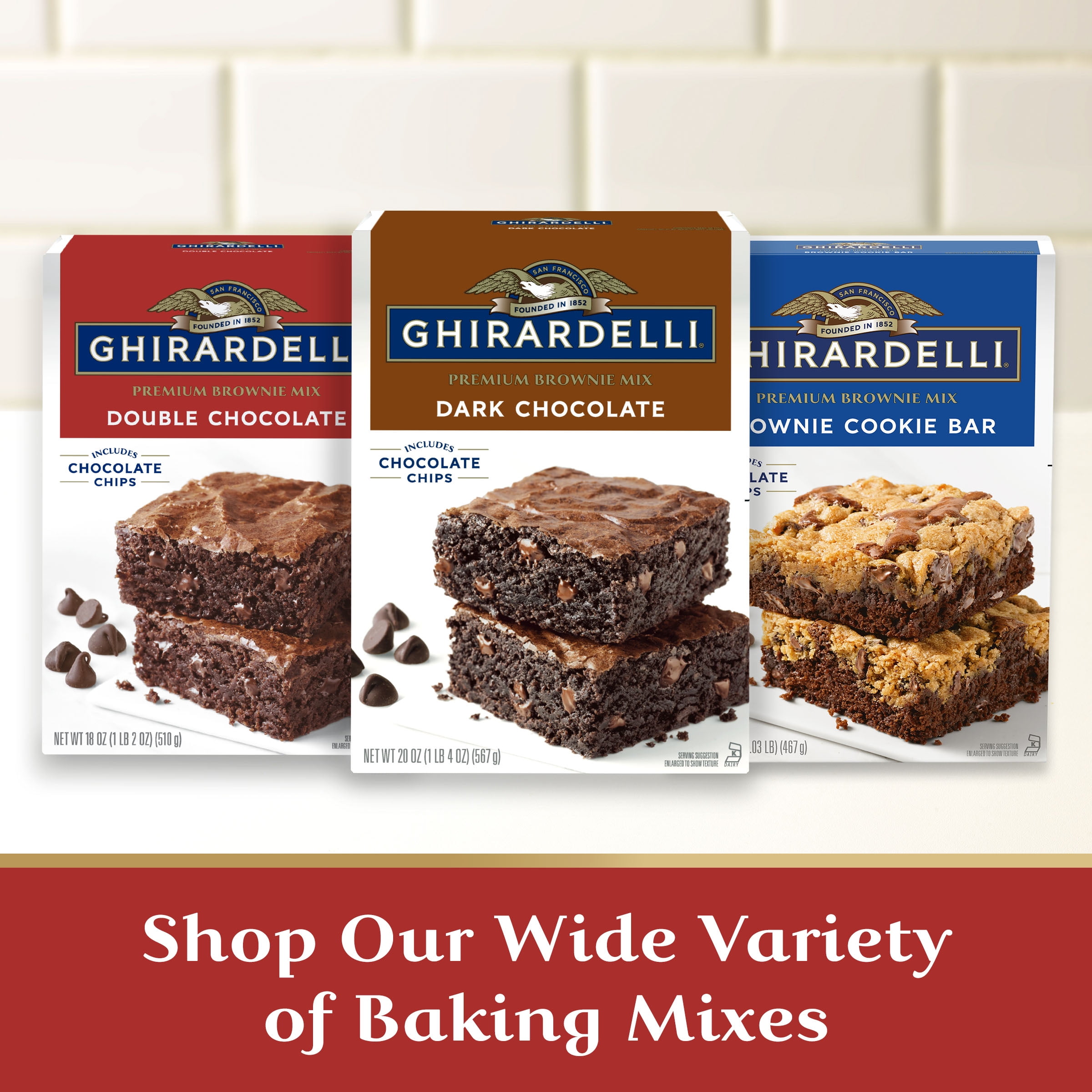 GHIRARDELLI Gluten Free Double Chocolate Brownie Mix, Gluten Free Baking Mix, Includes Chocolate Chips, 18 oz Box