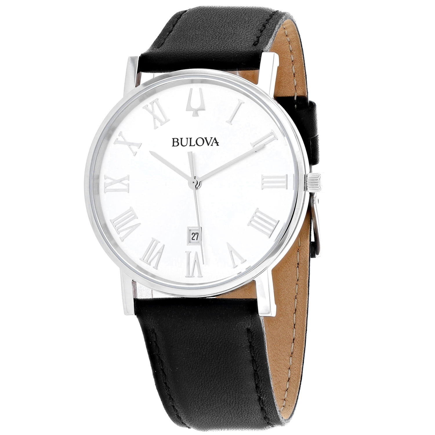 Bulova Men's Black Leather Strap Watch hot 45mm 96B107