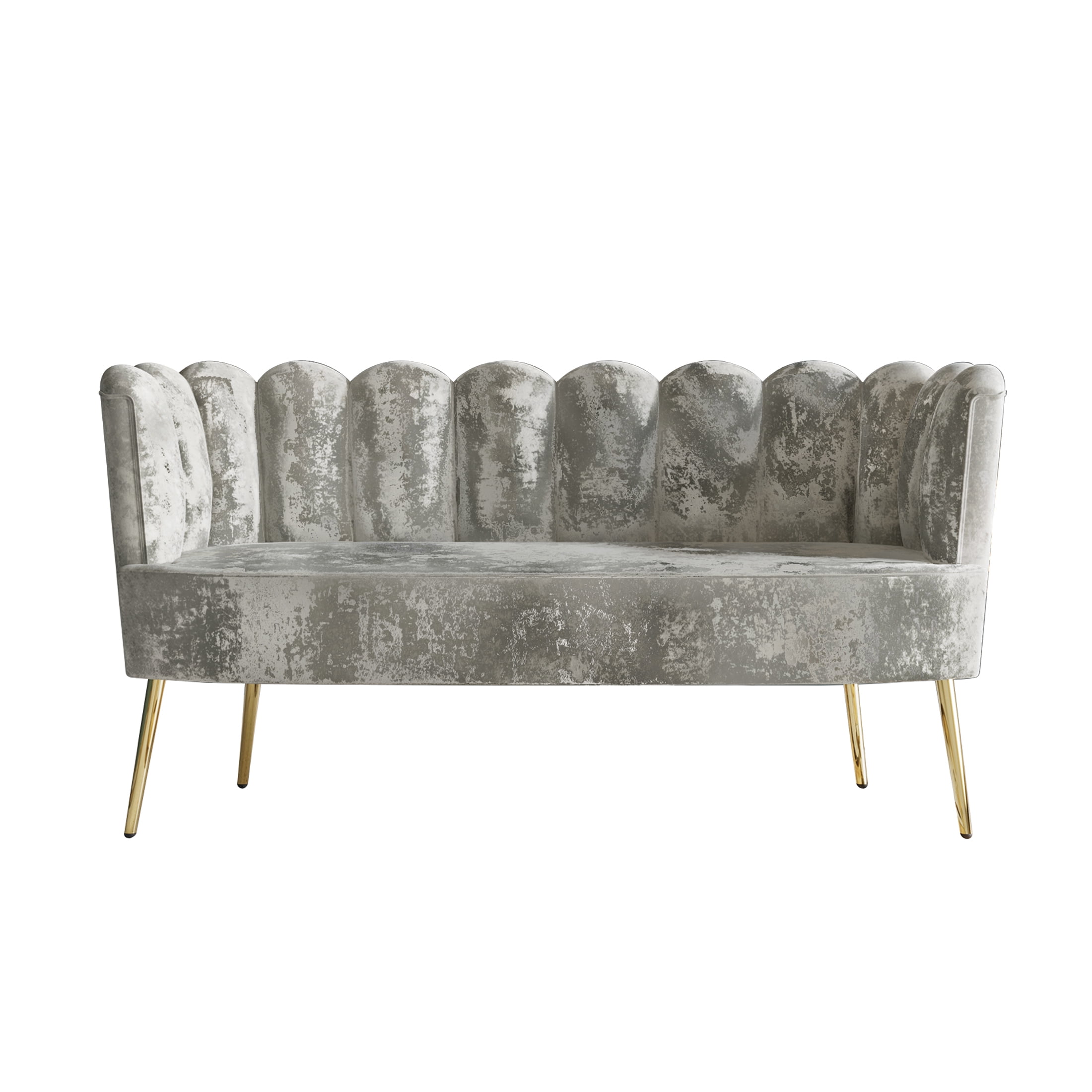 Castle Place Modern Luxury Upholstered Velvet Love Seat with Bench and Coffee Table, Silver Grey