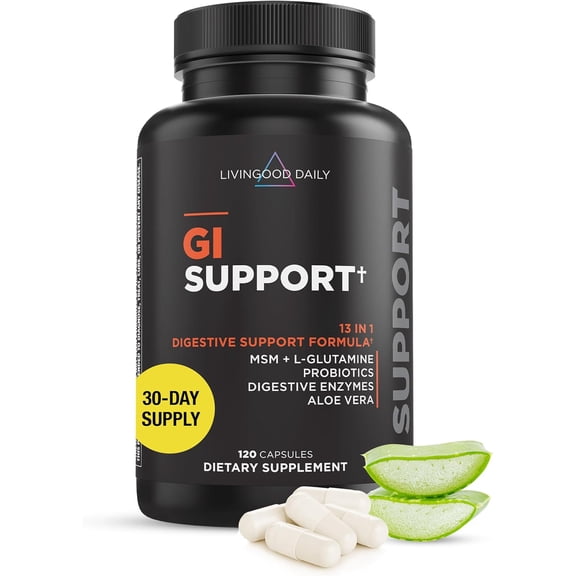 Livingood Daily Gut Cleanse Detox Supplement, 13-in-1 GI Support with L Glutamine, Aloe Vera, Digestive Enzymes, Probiotics & MSM, Vegetarian Capsules, Gluten Free, Non GMO, Allergen Free, 120 Count