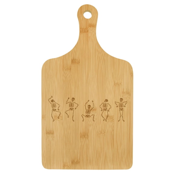 Charcuterie Board With Handle Cheese Board Bamboo Cutting Board Gift Dancing Skeletons Halloween (Small 13.5” x 7”)