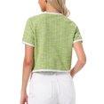 thumbnail image 3 of INSPIRE CHIC Women's Tweed Knit Jacket Short Sleeve Crew Neck Cropped Cardigan Green L, 3 of 6