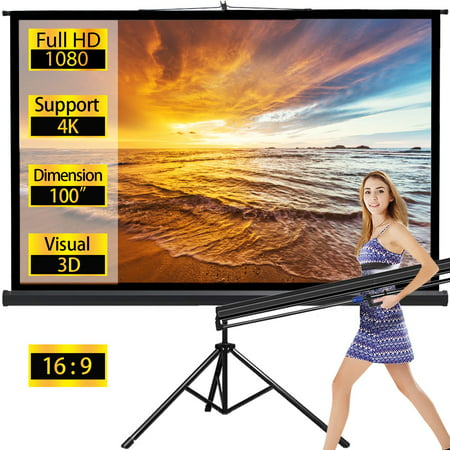 Projector Screen TV HD Large Movie Screen Theater Cinema Tripod Stand for Home Office Outdoor Indoor Folding Wedding Party Presentation 16:9 100
