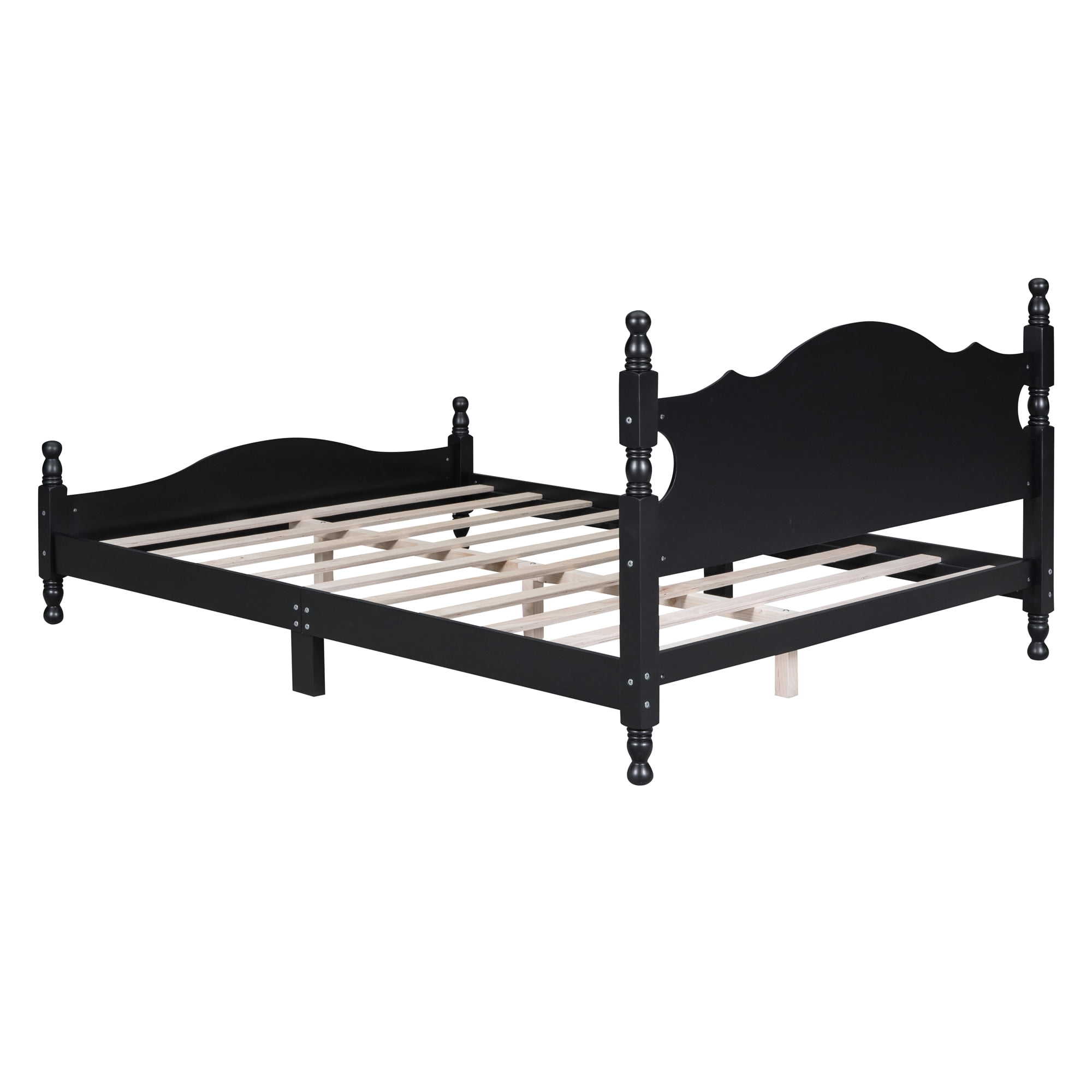 Euroco Wood Queen Size Retro Style Platform Bed, Black