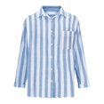 thumbnail image 6 of Women's Striped Button Down Shirt Long Sleeve Casual Linen Blouse Loose Fit Office Work Wear Spring Summer Outfit Light Blue S, 6 of 6