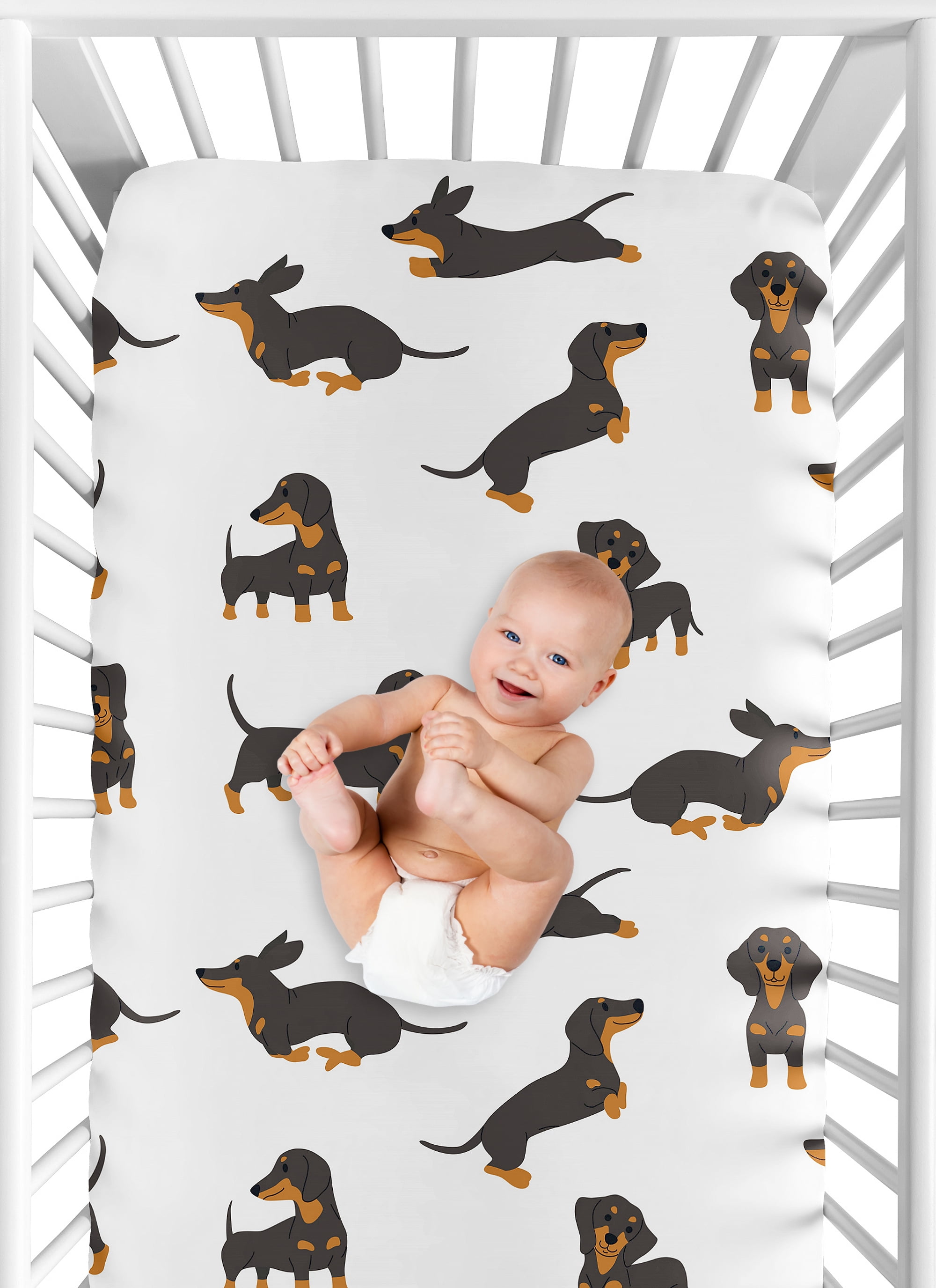 Sweet Jojo Designs Cartoon Puppy Dachshund Dog Boy, Girl, Unisex/Gender Neutral Fitted Crib Sheet