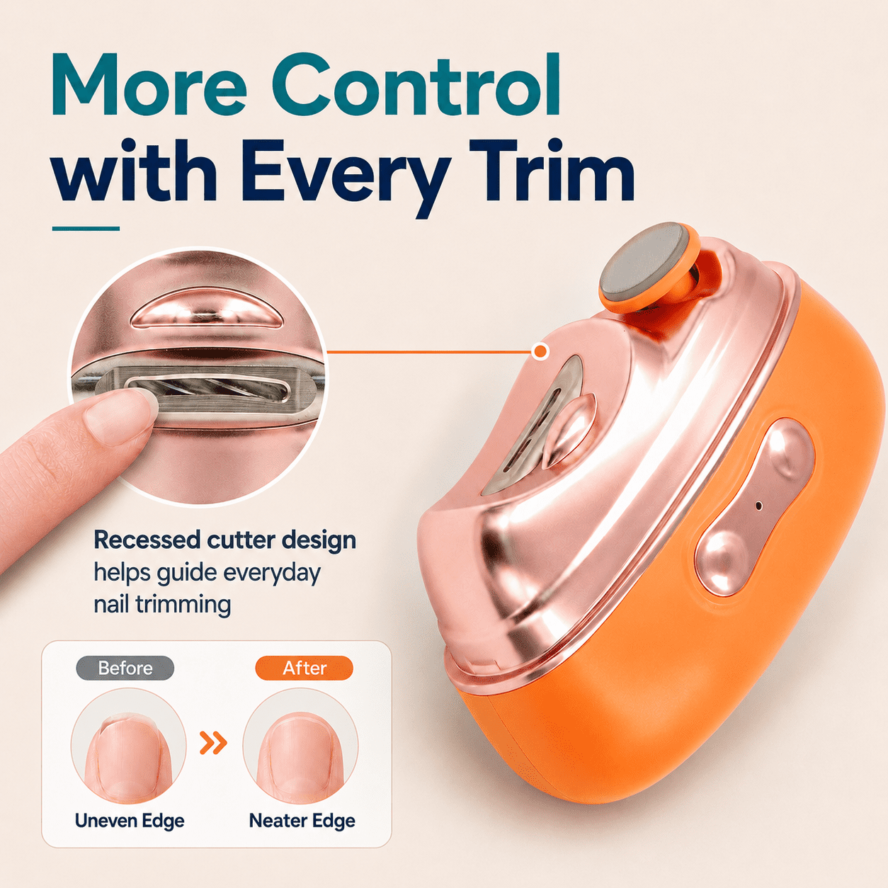 4 in 1 Electric Nail Clipper with Nail Lamp, LED Light, 2-Speed Automatic Trimmer with Clippings Catcher, Safe for Adults, Kids & Seniors (Orange)