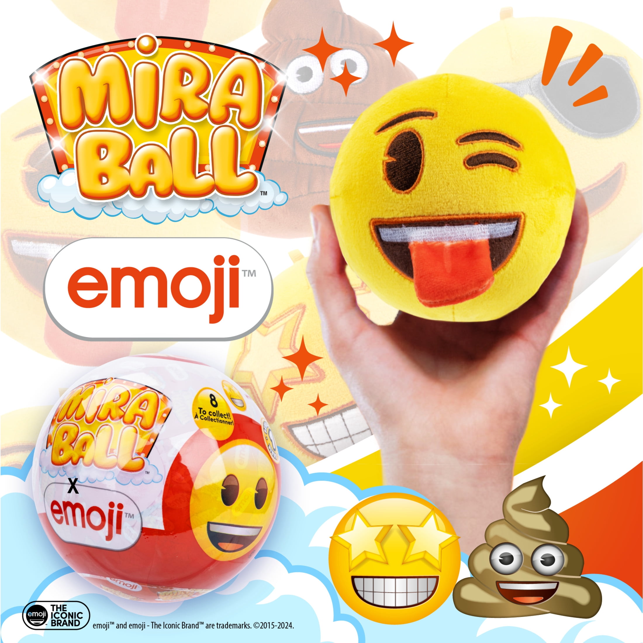 Emoji Plush MiraBall Mystery Ball with Stickers & Fidget Toys - Plushies Blind Box Cute Figures, Stuffed Animal Collectible Toys, Gifts, Prizes for Kids, Ages 3+ (4-Pack)
