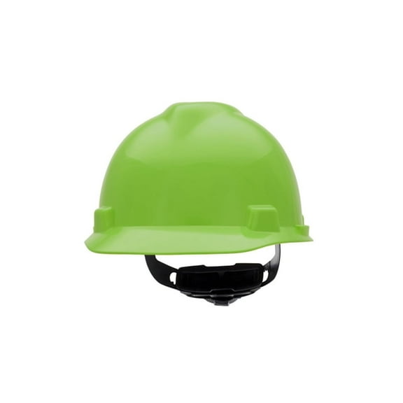 MSA 815565 V-Gard Cap Style Safety Hard Hat With Fas-Trac III Ratchet Suspension  Polyethylene Shell, Superior Impact Protection, Self Adjusting Crown Straps - Standard Size in Bright Lime Green