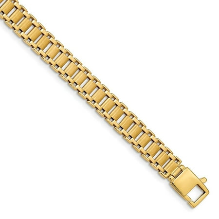 Brushed Mens Link Bracelet - 14k Yellow Gold Brushed Link Mens Bracelet