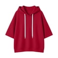 thumbnail image 2 of AKOEE Oversized Hoodies Women 3/4 Length Batwing Sleeve Drawstring Hooded Sweatshirts Plus Size Casual Sweaters (S, Red), 2 of 6