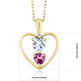 thumbnail image 2 of 18K Yellow Gold Plated Silver Sky Blue Aquamarine Pink Tourmaline and White Topaz Pendant Necklace for Women (0.66 Cttw, Gemstone March Birthstone, Heart 5MM and 4MM, with 18 inch Silver Chain), 2 of 3