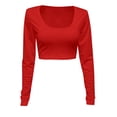 thumbnail image 3 of Summer Tops for Women Solid Color Bottom Shirt Sexy Short Cut Low Cut With Navel Tight Fitting Long Sleeved T Shirt For Long Sleeve Athletic Fit Spandex Turtleneck Summer Top Teen RD1 M, 3 of 3