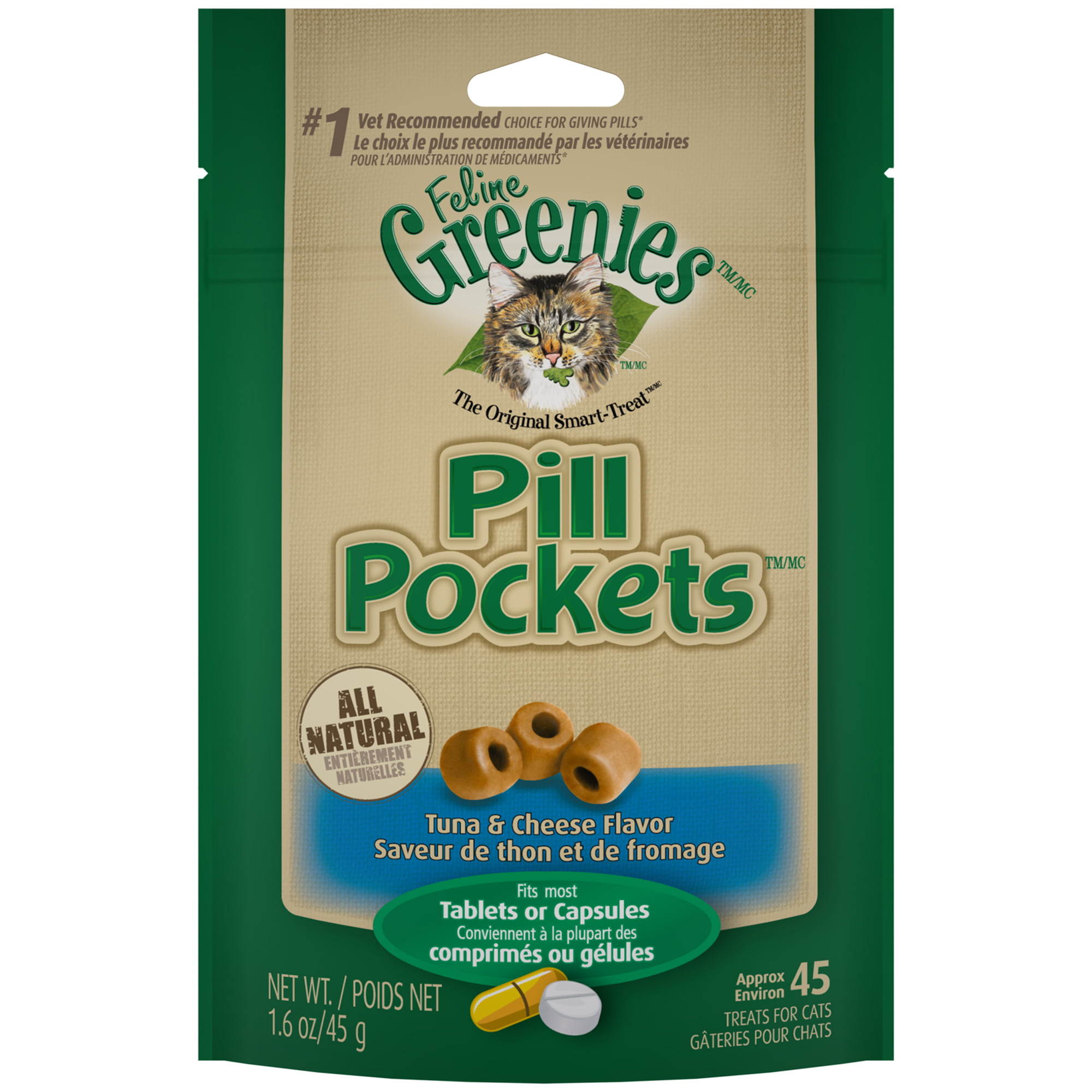 Greenies Feline Pill Pockets for Cats, Tuna & Cheese Flavor, 1.6 oz