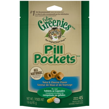 Greenies Feline Pill Pockets Natural Cat Treats, Tuna & Cheese Flavor, 1.6 oz. Pouch (45