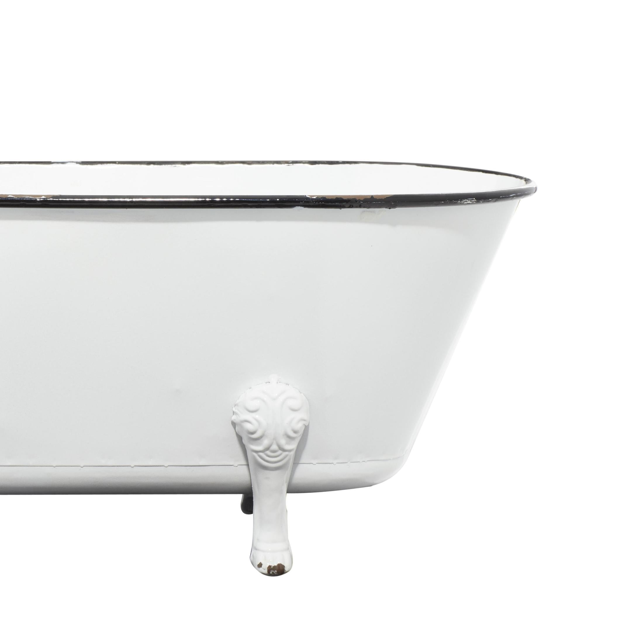DecMode White Metal Bathtub Indoor Outdoor Planter with Scrolled Feet, 20" x 11" x 9"