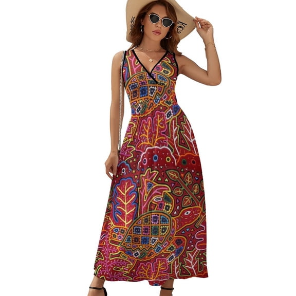 Mola De Panama Turtle Sleeveless Dress Dresses Women Summer Evening Dresses Ladies Bohemia Long Dresses