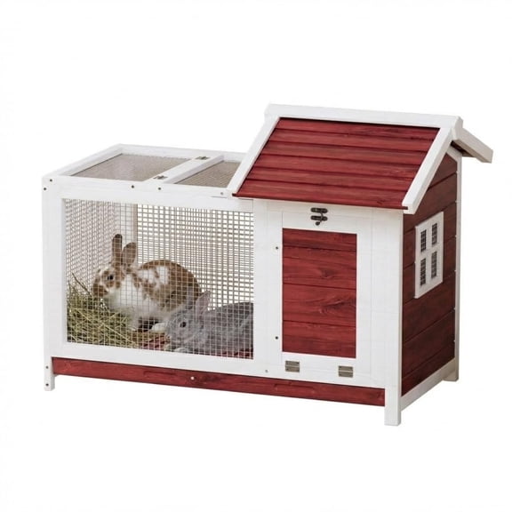 Historyli Wooden Rabbit Hutch,Weatherproof with Anti-Chew Metal Frame,Rabbit House with Ramp and Removable Wire Netting for Indoor and Outdoor,Rufous White