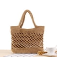 thumbnail image 3 of Portable Beach Bag Cotton Thread Hand-crocheted Bag Handmade Shoulder Bag Large Capacity Messenger Bag (Light Brown), 3 of 8