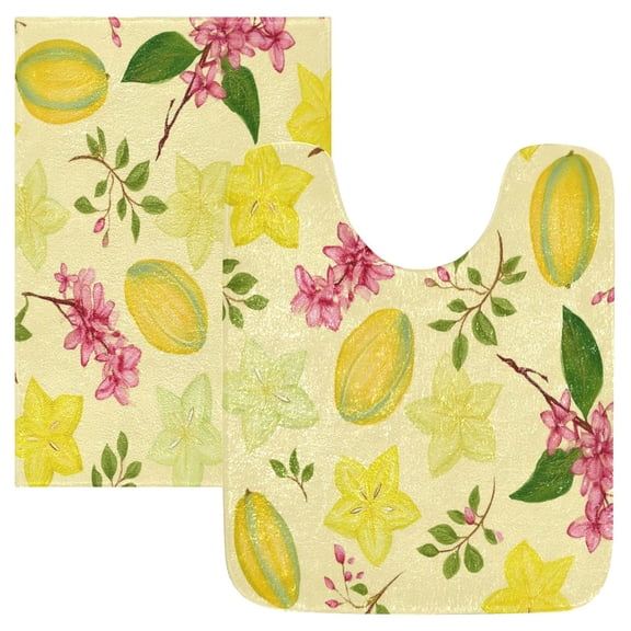 2PCS Bathroom Rug Set Non Slip Absorbent U-Shaped Toilet Mat & Rectangular Mat Star Fruit Pattern