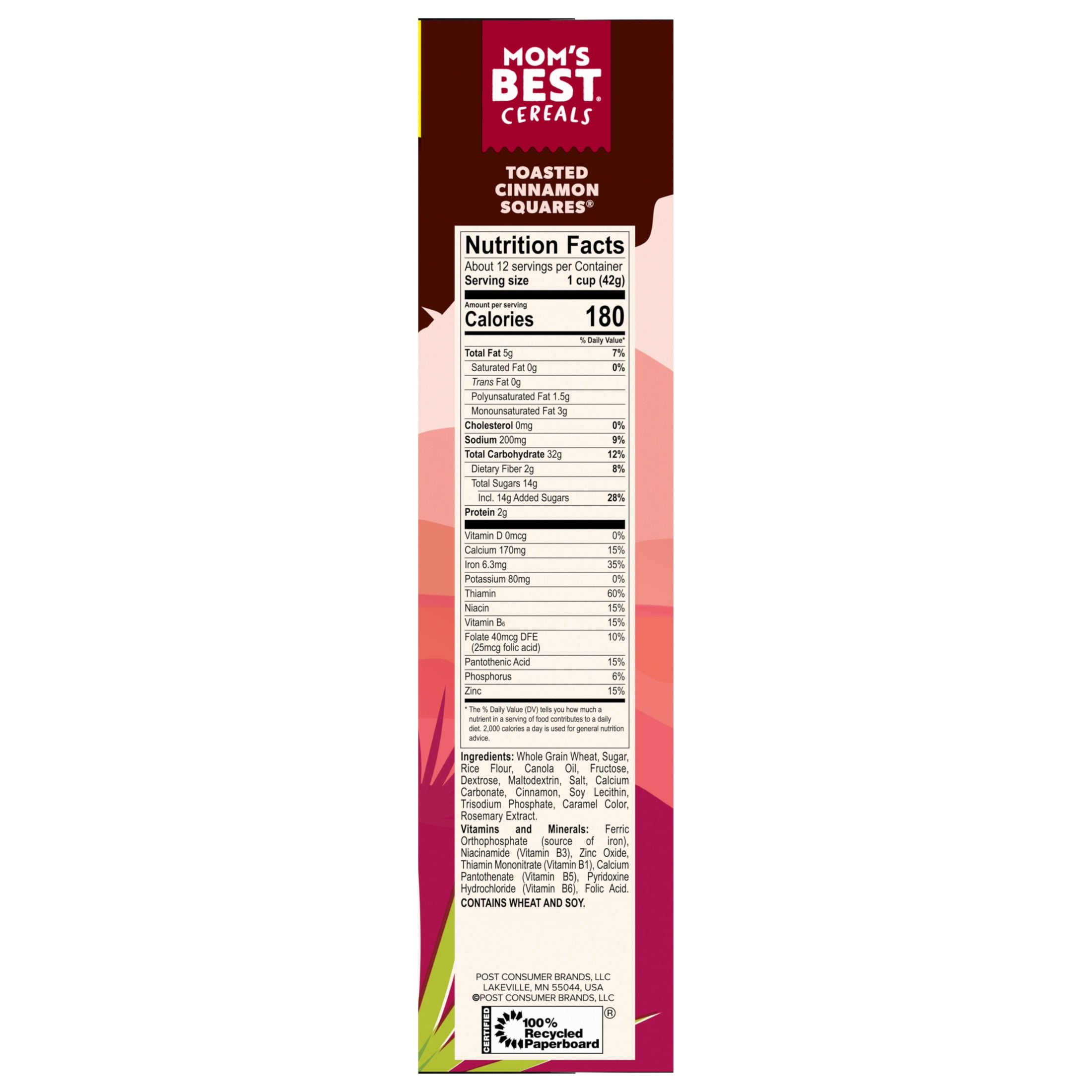 Mom's Best Crunchy Toasted Cinnamon Squares Cereal, Made with Whole Grain, Kosher, 17.5 Oz Box