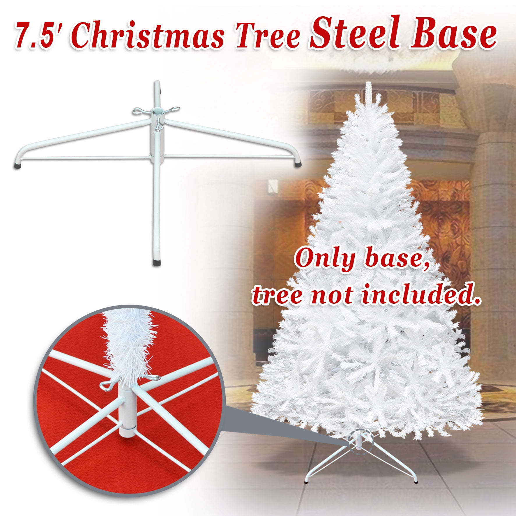 Sunny Steel Base Metal Stand for 5/6/7/7.5ft Christmas Tree Xmas Decor (White, for 7.5ft Tree)