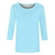 thumbnail image 5 of Blusas Umfun para mujer, cuello redondo liso, manga 3/4, blusa informal versátil, azul claro, talla S, 5 of 5