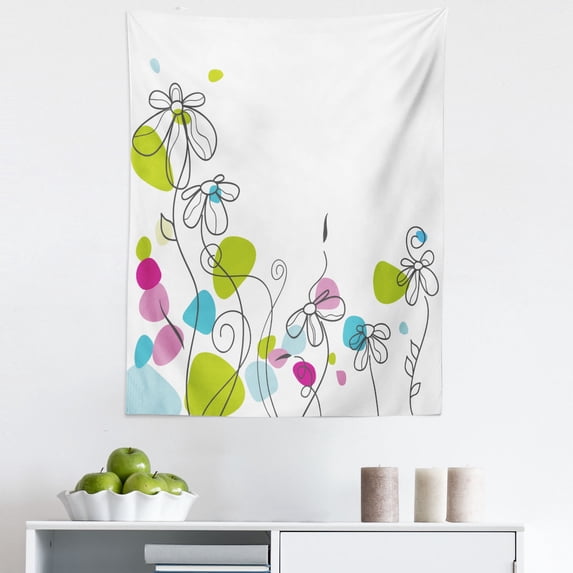 Floral Tapestry, Chamomiles Daisy Flowers Spring Florets Blossoms Buds Leaves Nature Summer Design, Fabric Wall Hanging Decor for Bedroom Living Room Dorm, 5 Sizes, Multicolor, by Ambesonne