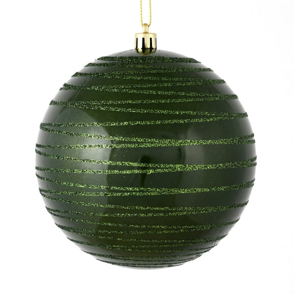 Vickerman 4" Moss Green Candy Finish Ball Ornament with Glitter Lines, 4 per Bag
