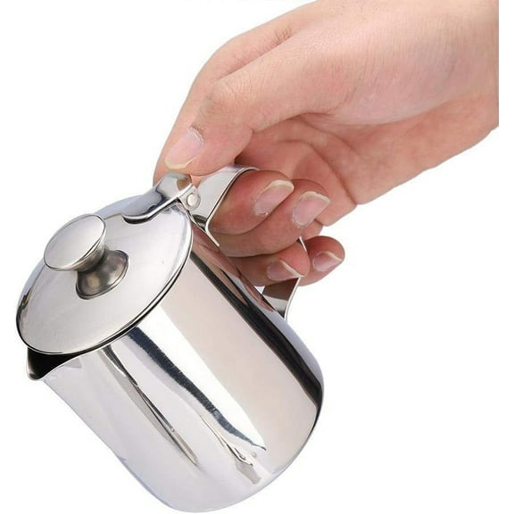 Stainless Steel Coffee Cup Mug Milk Frothing Pitcher Jug with Lid for Latte Coffee Art for Office Kitchen with handle(350mL)