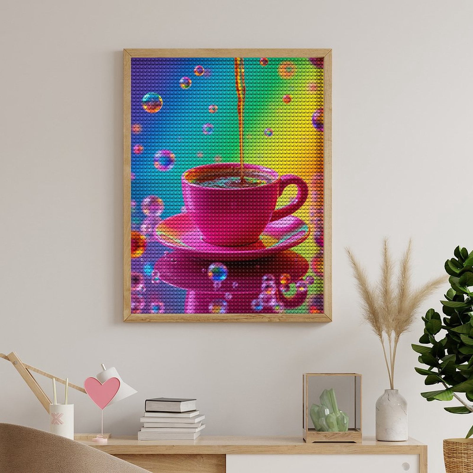 Diamond Art Kits for Adults, Pink Cup Rainbow Bubbles Coffee 5D Diamond Painting Kits for Adults Beginners, DIY Full Drill Diamond Painting, Gem Art and Crafts 12x16