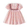 thumbnail image 4 of Vestido de verano de manga abullonada para niña, vestido de princesa con cuello cuadrado y encaje floral, vestido de manga corta para niña, 4 of 5