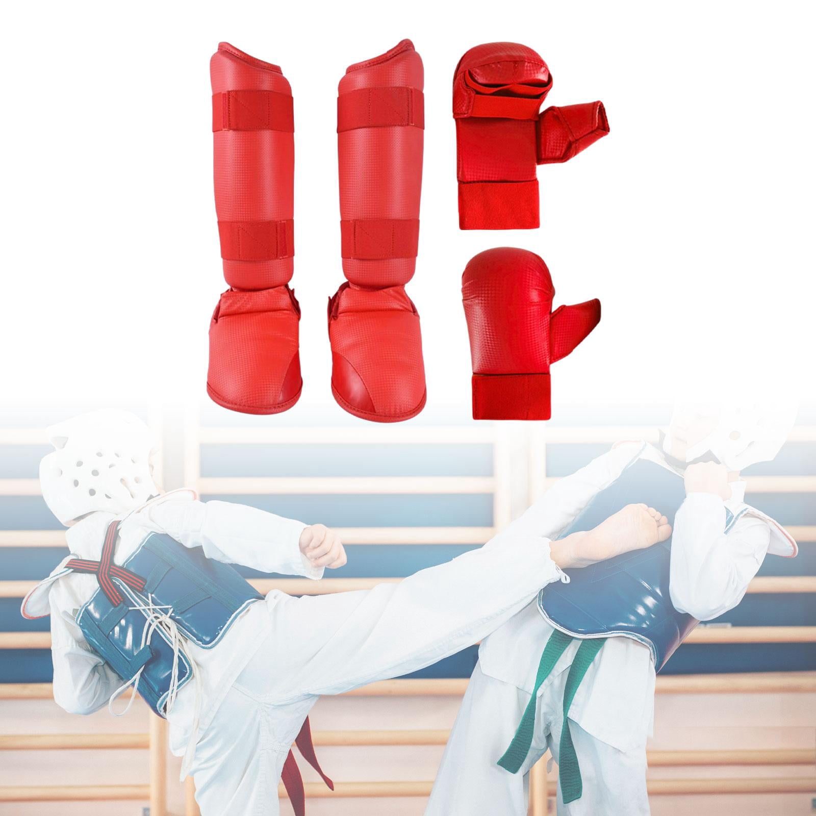 BAOSITY Karate Sparring Gear Set Boxing Gloves Shin Guards Taekwondo Training Punch Mitts, Punching Gloves Equipment for Mma Sparring L