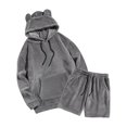 thumbnail image 4 of YueHuiYing Men's 2 Piece Long Sleeve Solid Color Hooded Sweatshirt With Elastic Waistband And Drawstring Shorts Lining Set, 4 of 9