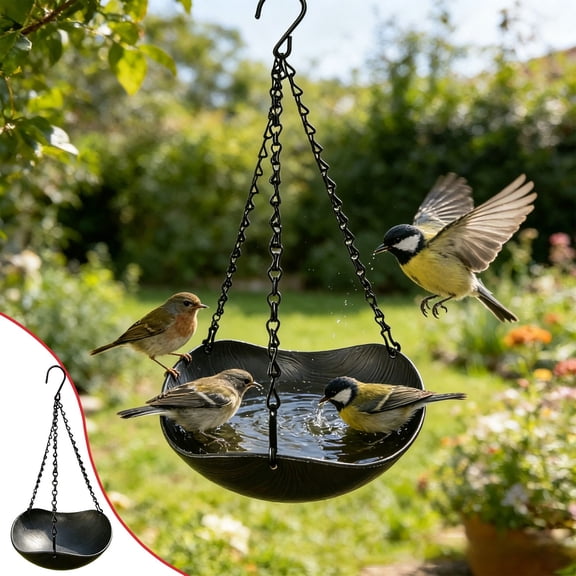 LWVITH Hanging Bird Feeder and Waterer for Outdoors, Wide Rim Bird Bath, Hanging Bird Seed Tray for Garden Yard, Bird Water Dispenser for Patio Balcony, Bird Feeder for Finches Sparrows Robins