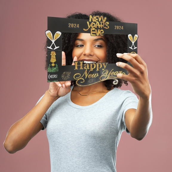 OUNONA Black Paper Photo Booth Frame Prop for 2024 New Year Party Decor Lightweight Fun Selfie Ornaments
