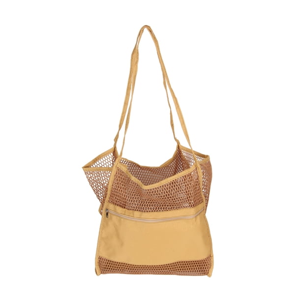 Bolsa de playa de malla para mujer, de tela Oxford, plegable, ligera, de malla, para vacaciones, viajes, piscina, color caqui
