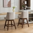 thumbnail image 3 of Swivel Bar Stools Set of 2, 26'' Upholstered Counter Height Swivel BarStools, Fabric Island Chairs with Back & Wood Legs for Kitchen, Pub & Cafe, Beige, 3 of 9