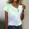 thumbnail image 2 of Dazajoo Tie Dye Short Sleeve Shirts for Women Trendy Gradient Summer Tops 2024 Womens Slant Collar V Neck Tunic Tee with Button,Green,XL, 2 of 5
