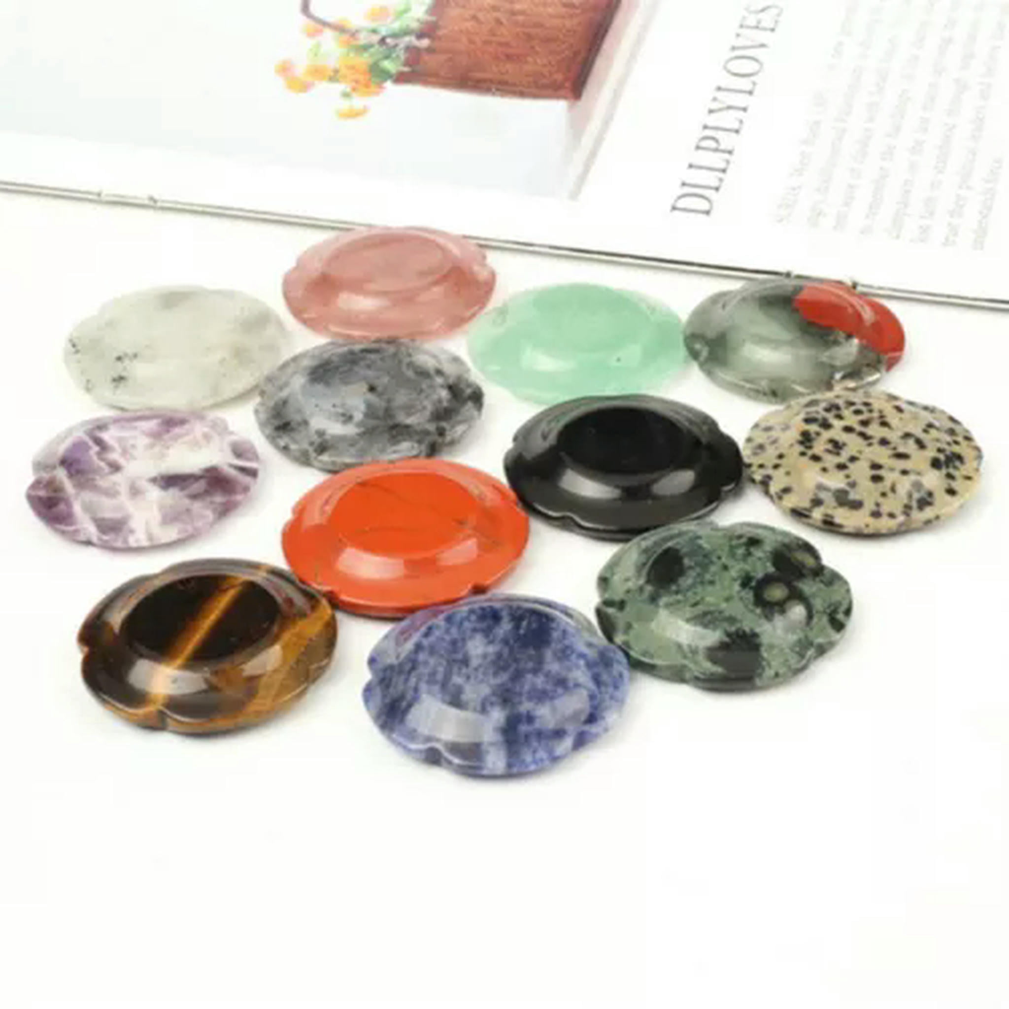 EOEMY Natural Plum Blossom Flowers Thumbstone Decompression Worrystone Healing Gift-10Pcs-Dragon Bloodstone
