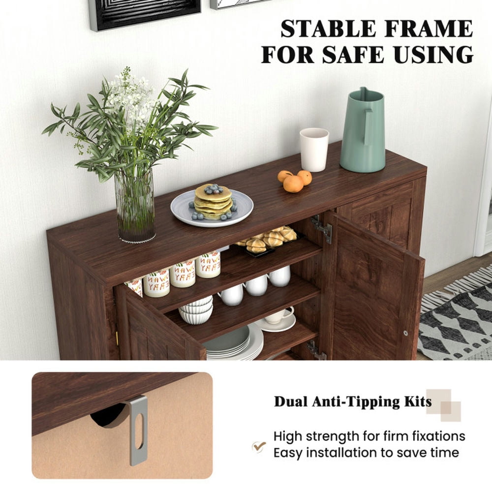 Finihen Kitchen Storage Cabinet, Buffet Sideboard, 3-Door Buffet Sideboard with Adjustable Shelves and Anti-Tipping Kits, for Dining Room, Kitchen, Living Room, Brown Finihen Kitchen Storage Cabinet, Buffet Sideboard, 3-Door Buffet Sideboard with Adjustable Shelves and Anti-Tipping Kits, for Dining Room, Kitchen, Living Room, Brown