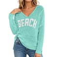 thumbnail image 3 of Bathing Suit Cover Up for Women Beach Cover Up Letter Print Long Sleeve Sweater Sweatshirts V Neck Split Hem Crochet Jumper Top, 3 of 7
