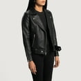 thumbnail image 3 of Luis Women's Leather Belted Jackets, Zip Up Motorcycle Short Moto Biker Outwear Fitted Slim Coat X-Small, 3 of 6