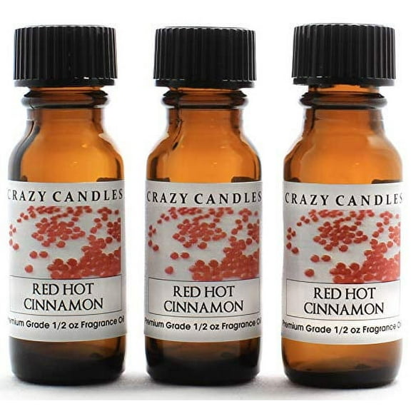 Crazy Candles Red Hot Cinnamon (Made in USA) 3 Bottles 1/2 FL Oz Each (15ml) Premium Grade Scented Fragrance Oil