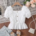 thumbnail image 2 of Zanarzt Girls Casual Summer Shirts Short Sleeve Kids Solid Color Tshirts Girls Ruffle Sleeve Shirts Summer Crewneck Tee Tops Casual Cute Blouse White,9-10 Years, 2 of 6