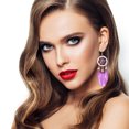 thumbnail image 3 of KDSJSXW Pearl Necklace And Earring Set Creative Long Coffee Feather Earrings Tassel Ear Accessories Bohemian Style foreign Trade Accessories Gift Cartilage Earrings for Women (Purple,One Size), 3 of 4