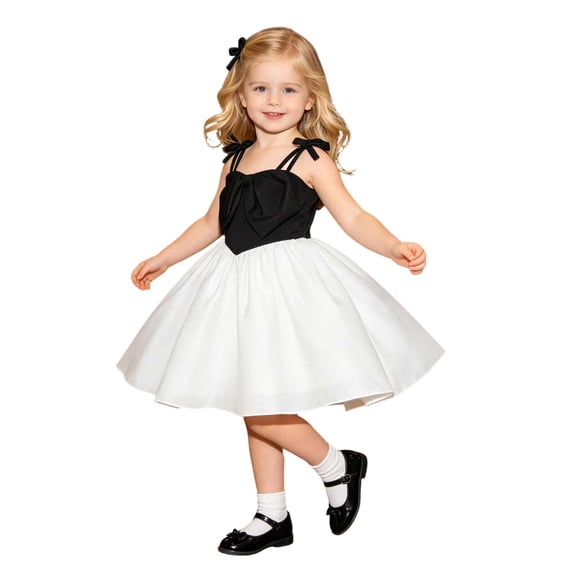 PLHWHYQ Toddler Girls Sleeveless Contrast Tutu Dress, Bow Accent A-Line Outfit for Parties and Special Occasions Black 3-4 Years