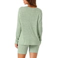 thumbnail image 3 of INSPIRE CHIC Women's 2 Piece Lounge Sets Ribbed Knit Matching Outfits Long Sleeve Top with Biker Shorts Sweatsuits L Green, 3 of 6